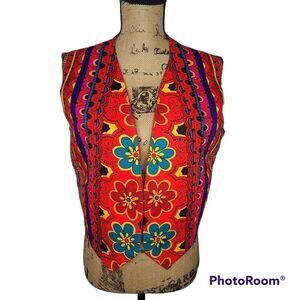 Vintage 60's 70's Mod Groovy Psychedelic Boho Vest Large
